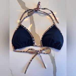 ✨ BURBERRY Check Trim Triangle Bikini Top Black NWOT Size Large ✨